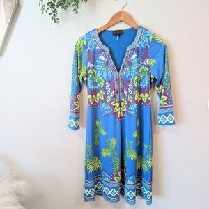 Hale Bob Blue and Green Patterned Dress